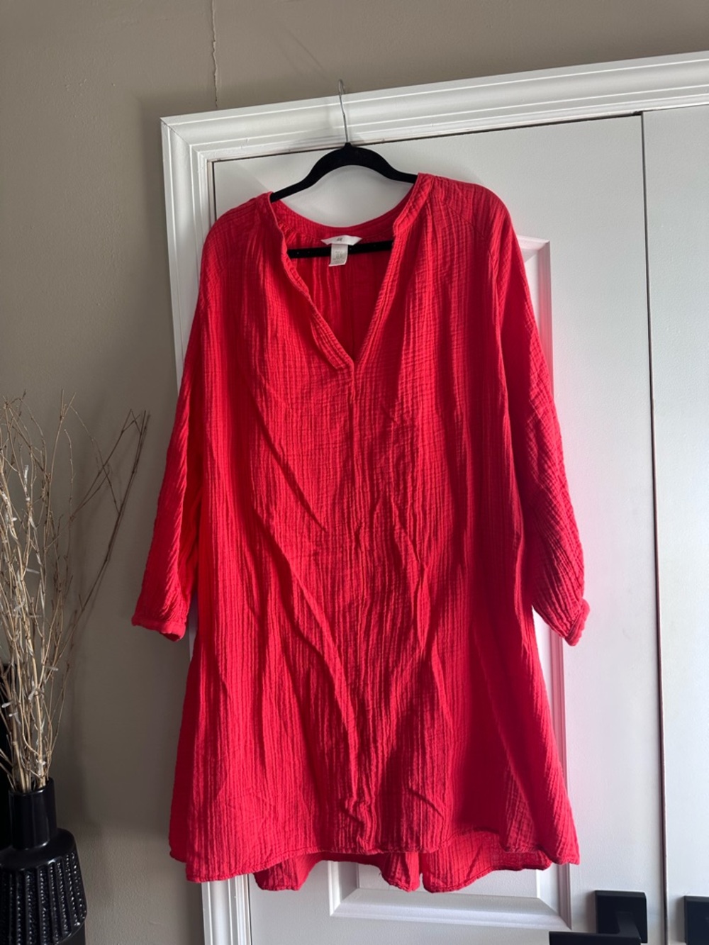Women’s Red V-Neck Gauze Dress XL H&M